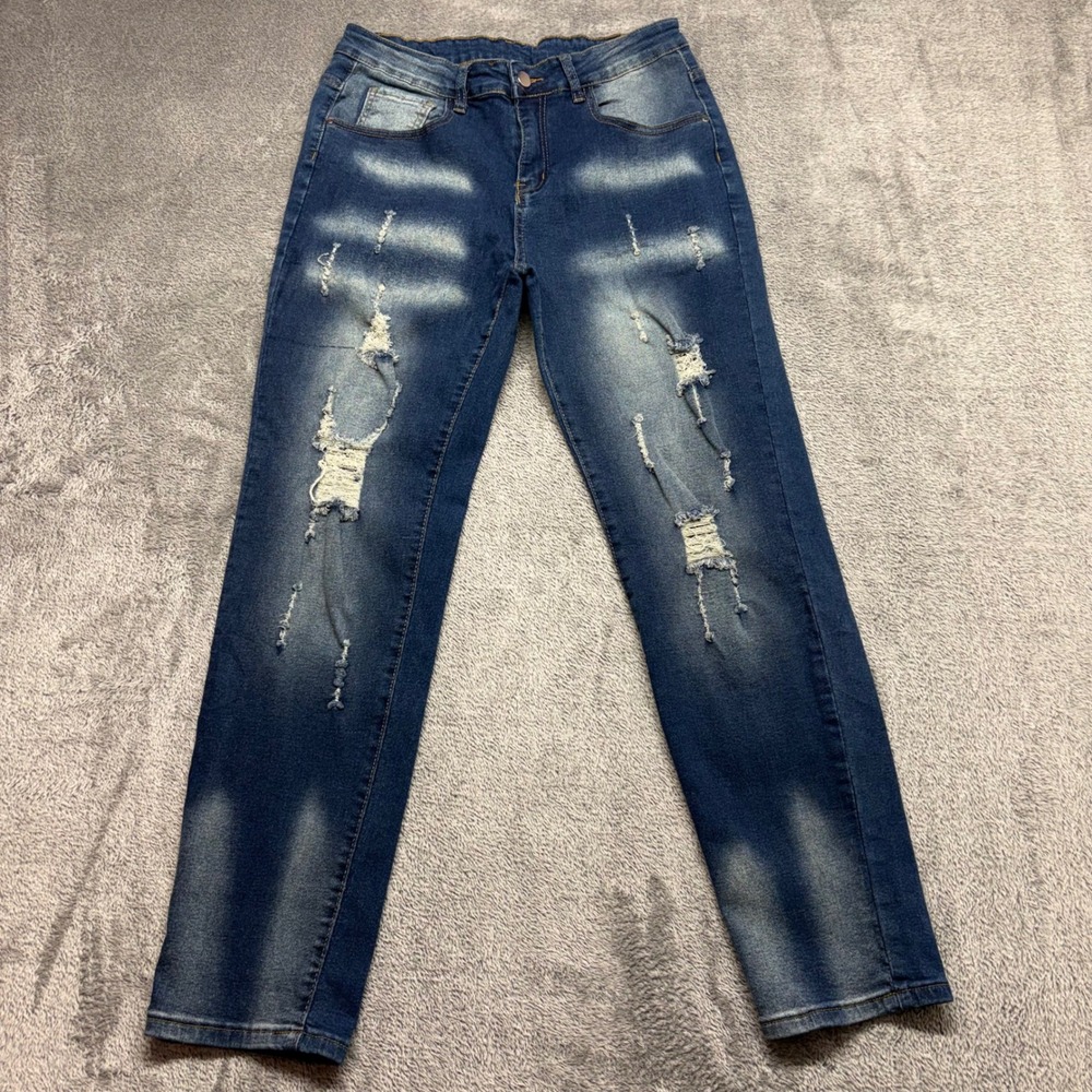 Unbranded‎ Distressed Skinny Jeans Women Size 32 Blue Good Faded Streetwea - Picture 1 of 15